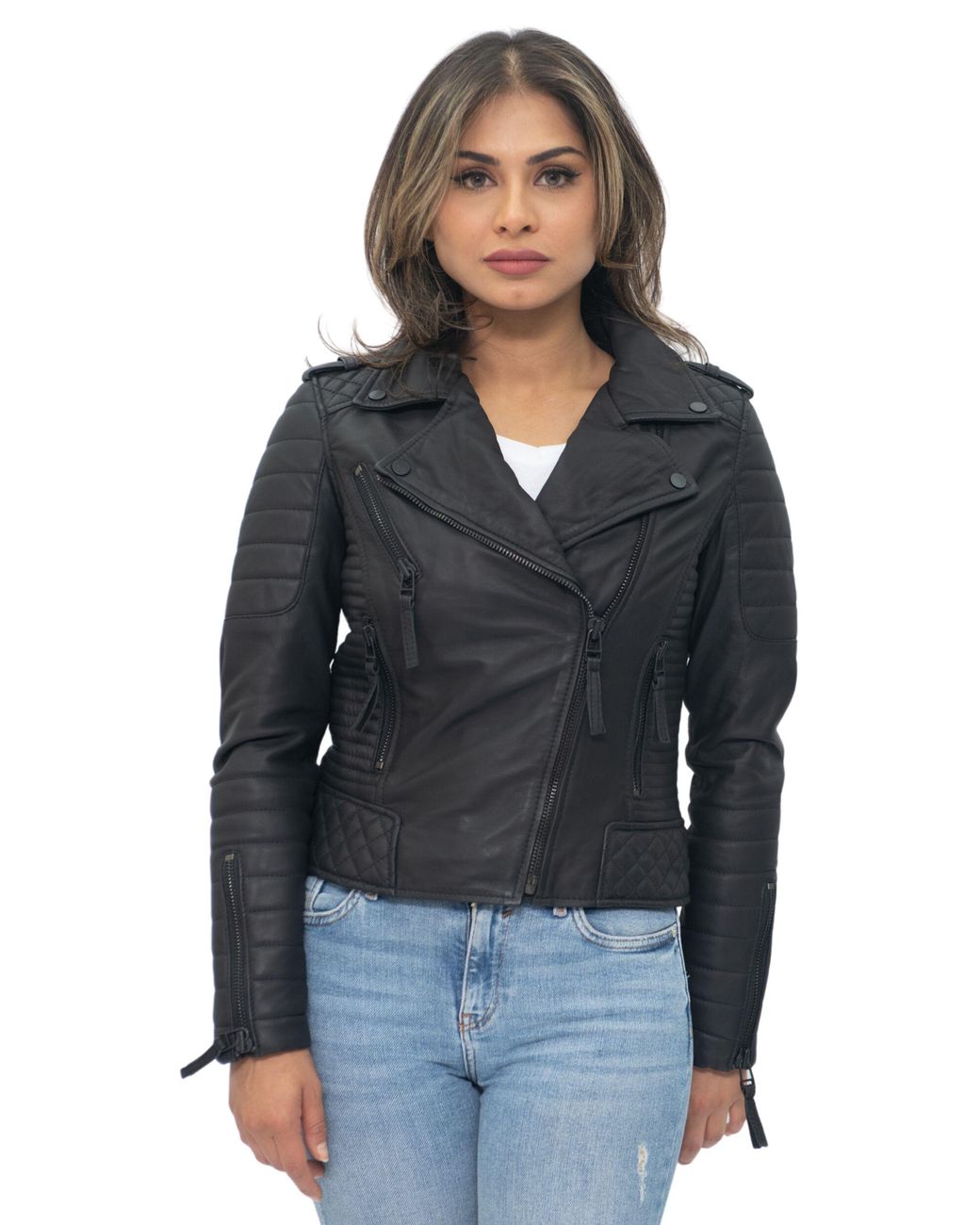Infinity Leather Black Quilted Vintage Brando Biker Jacket-Lusaka