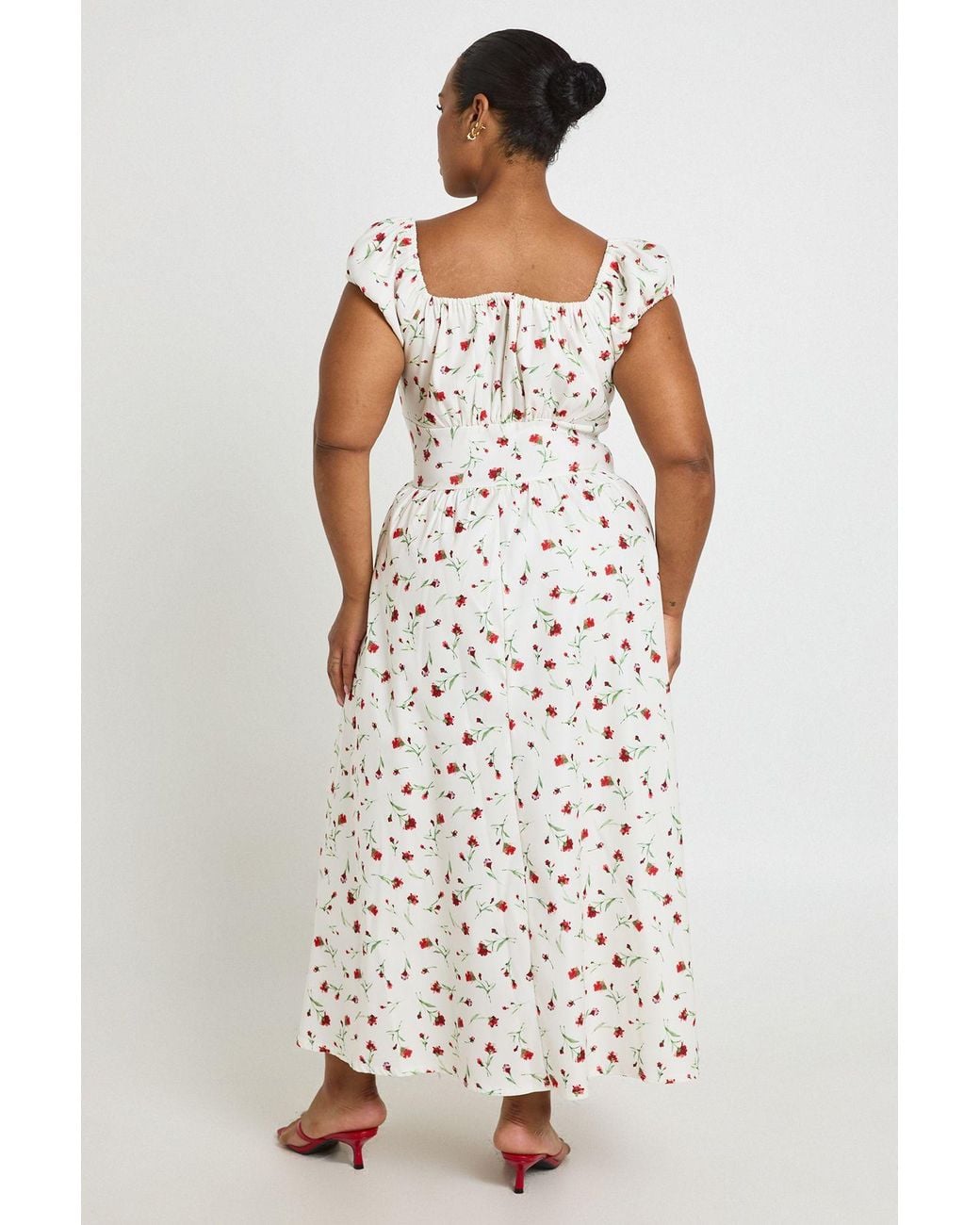Boohoo White Plus Bengaline Ditsy Midi Skater Dress