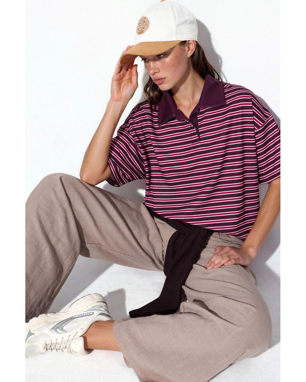 Hiccup Purple Striped Oversized Fit Polo T-Shirt