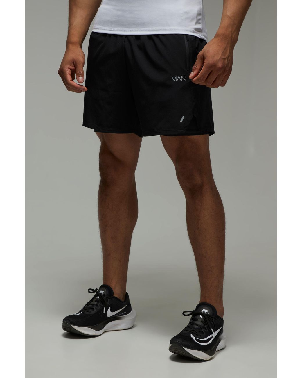 BoohooMAN Black Active Stretch Woven 2In1 Shorts for men