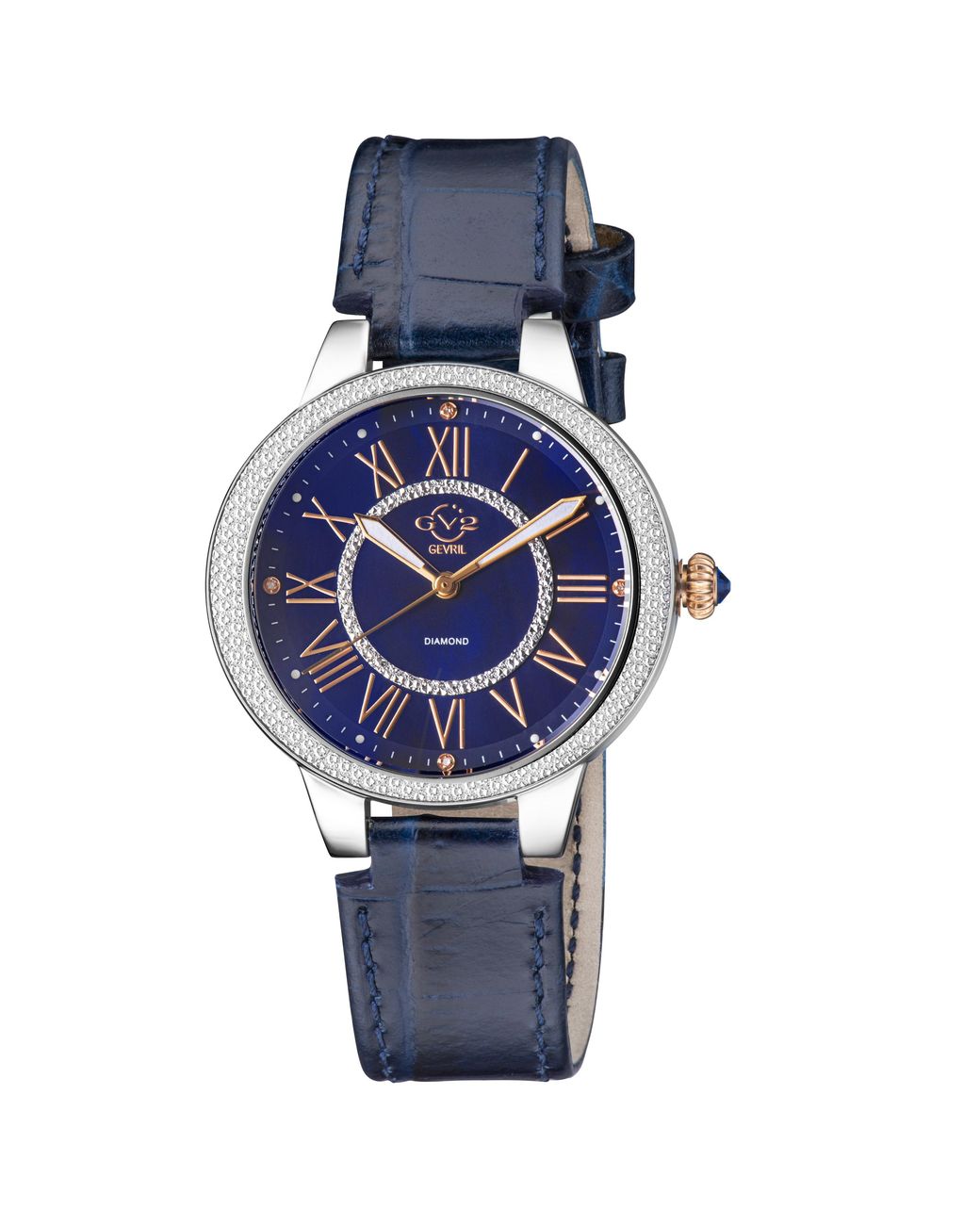 Gevril Blue Gv2 Astor Ii Dial Leather Band Watch
