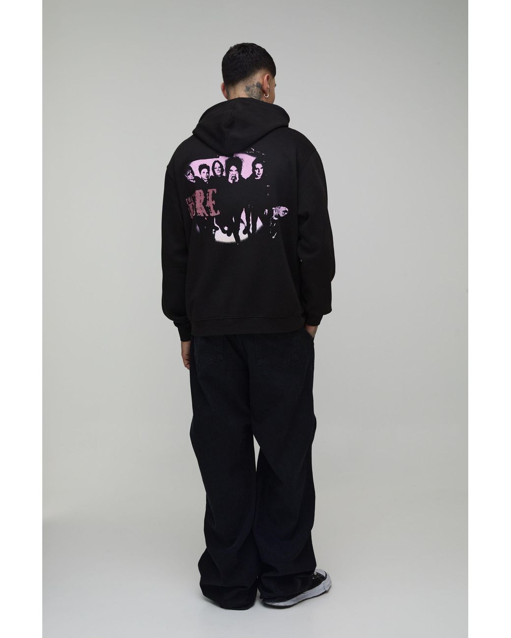 BoohooMAN Black Tall Oversized The Cure License Printed Hoodie for men