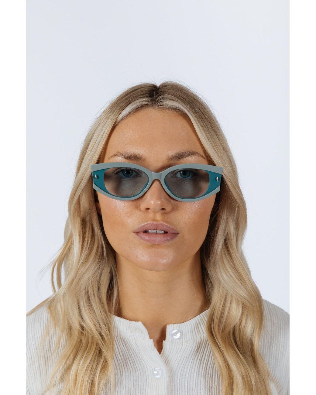 SVNX Blue Oval Rectangular Vintage Sunglasses