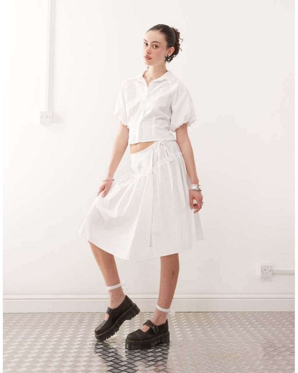 Collusion White Drop Waist Poplin Skirt Co-Ord