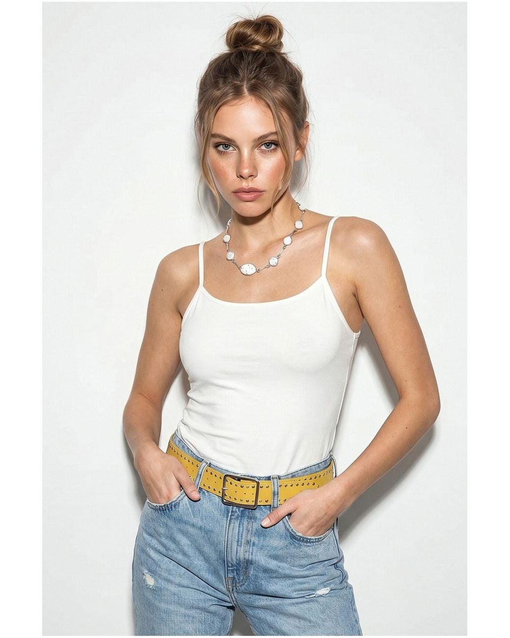Bianco Lucci White Cotton Square-Neck Camisole
