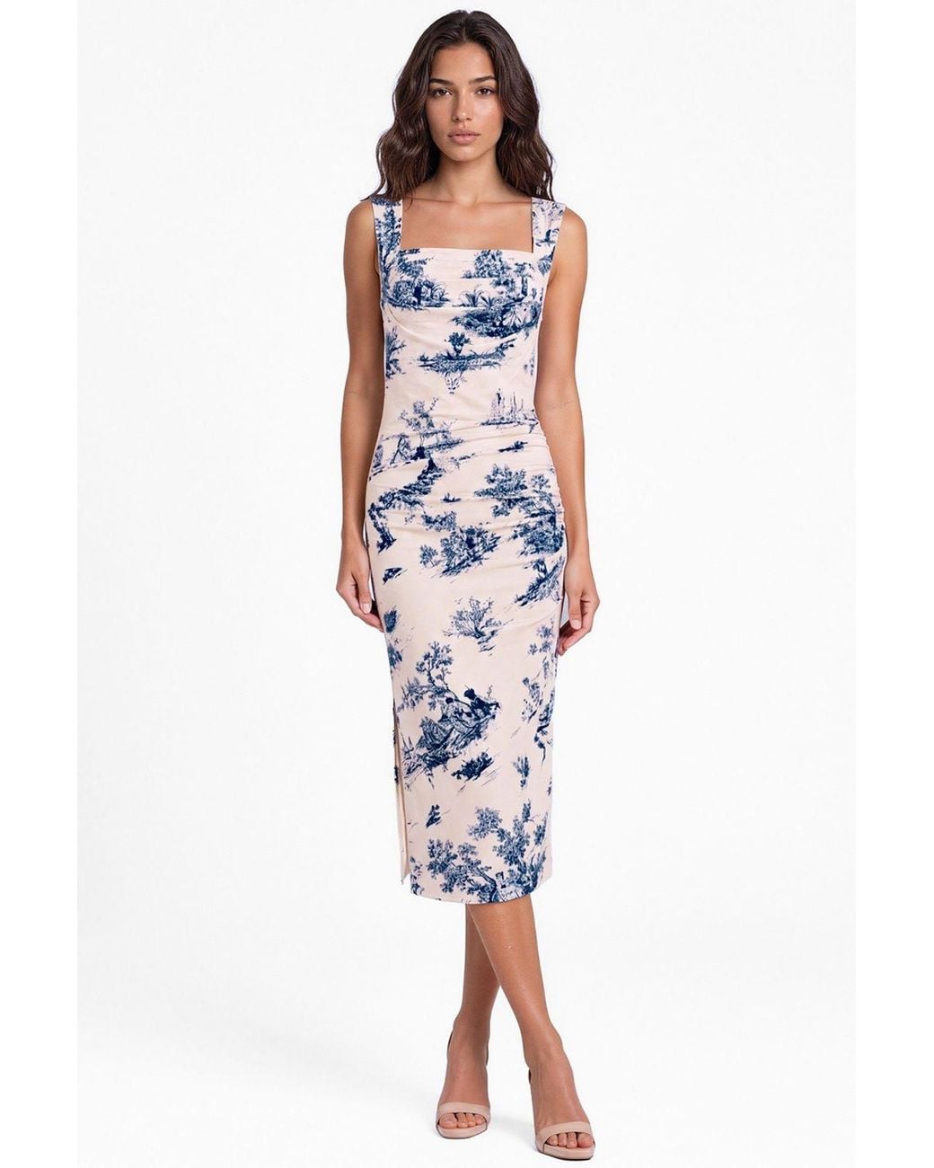 Hiccup Red Patterned Square-Neck Midi Dress
