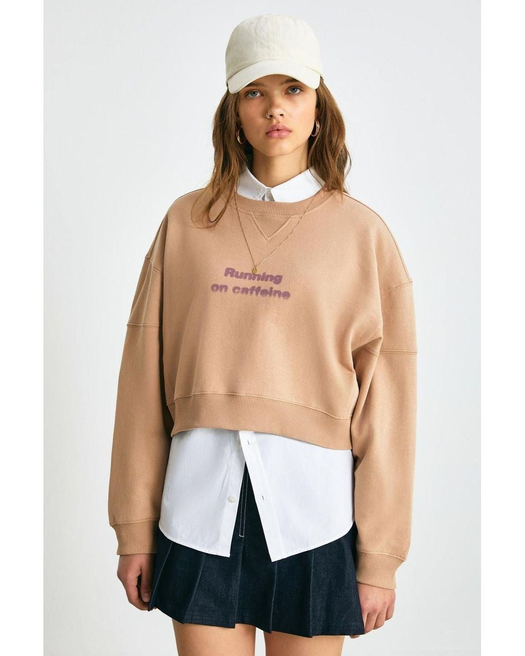 Grimelange Natural Oversized Crop Printed Sweatshirt