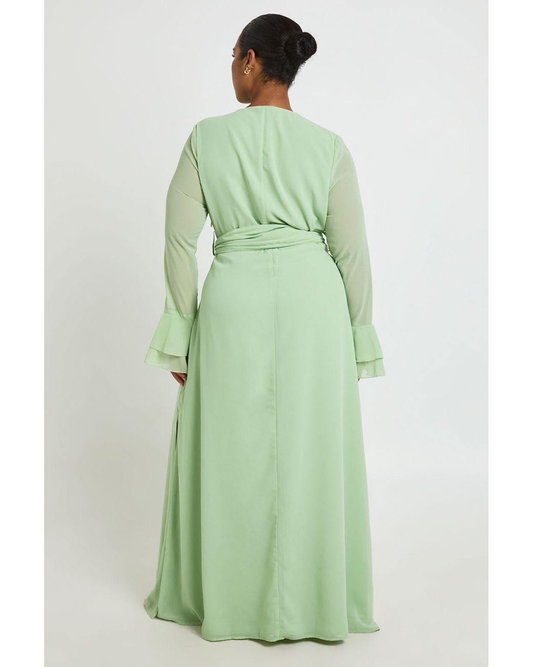 Boohoo Green Plus Button Detail Ruffle Sleeve Maxi Dress