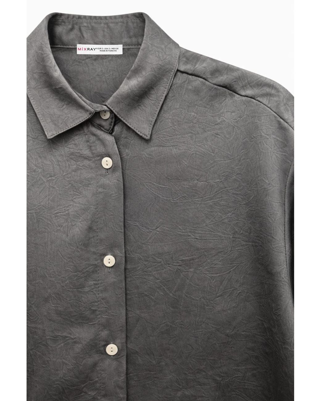 MixRay Gray Regular Fit Satin Woven Button-Up Shirt