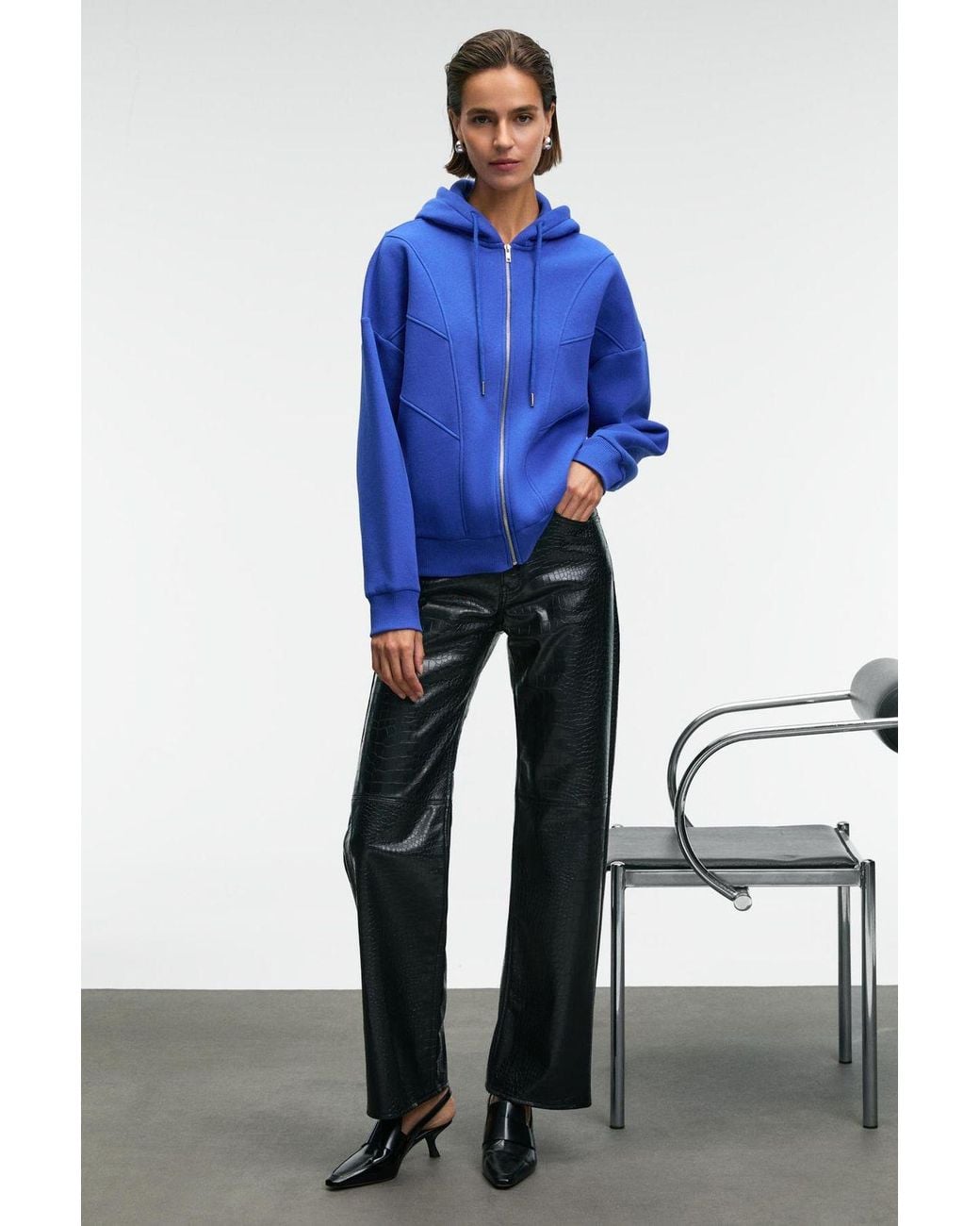 Grimelange Blue Hooded Oversized Zip Sweatshirt