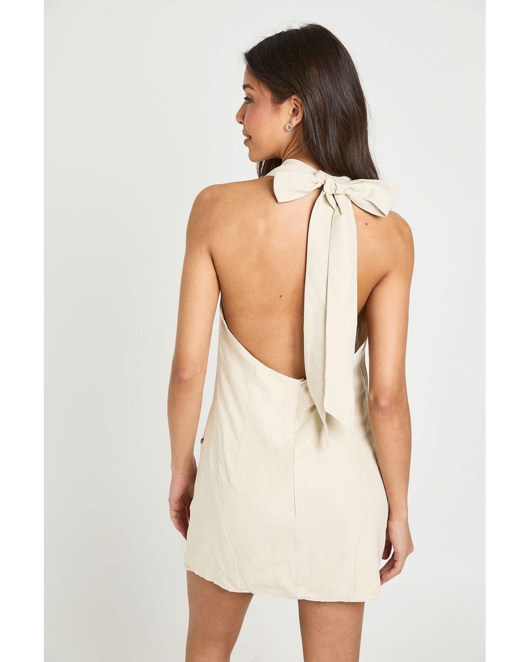 Boohoo White Textured Cowl Neck Stud Detail Mini Dress