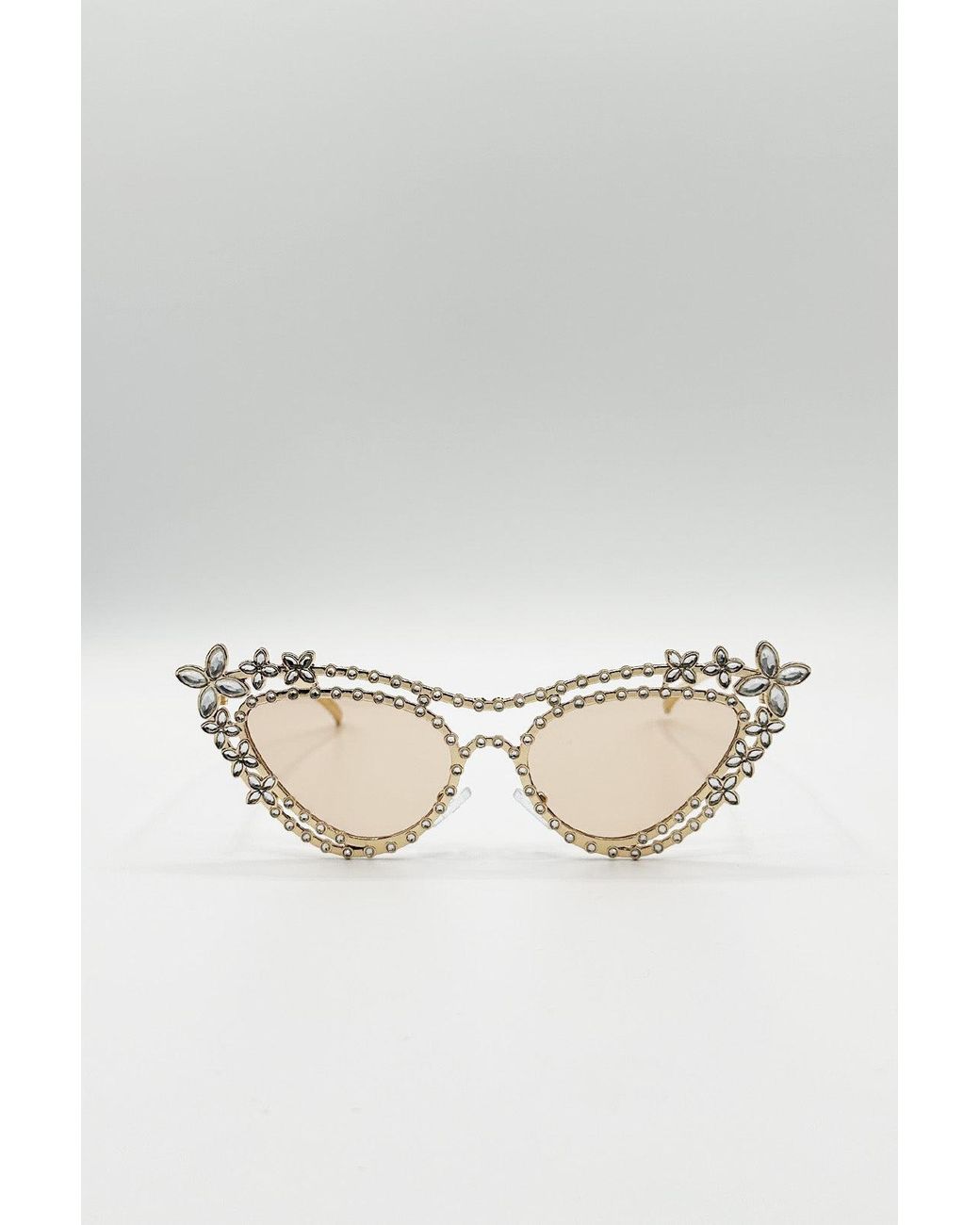 SVNX Natural Diamante Cat Eye Sunglasses