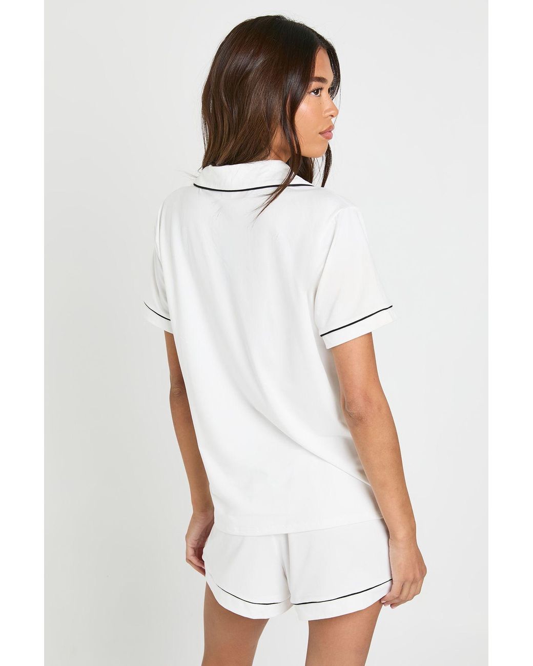 Boohoo White Jersey Piping Detail Short Sleeve Shirt & Shorts Pyjama Set