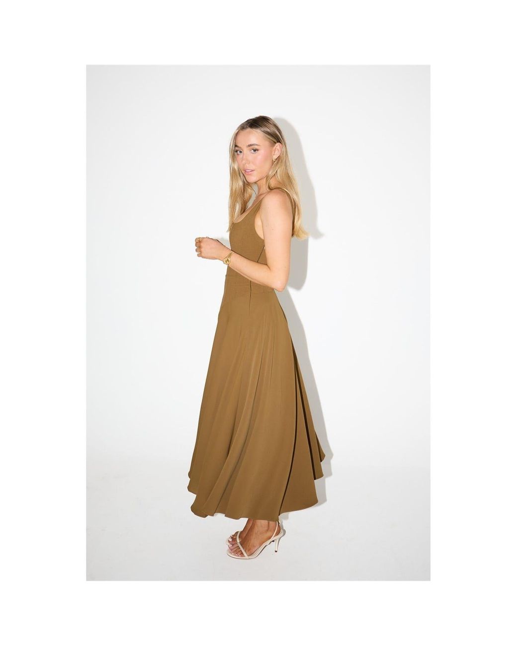 Odd Muse Natural The Ultimate Low Waist Square Neck Midi Dress