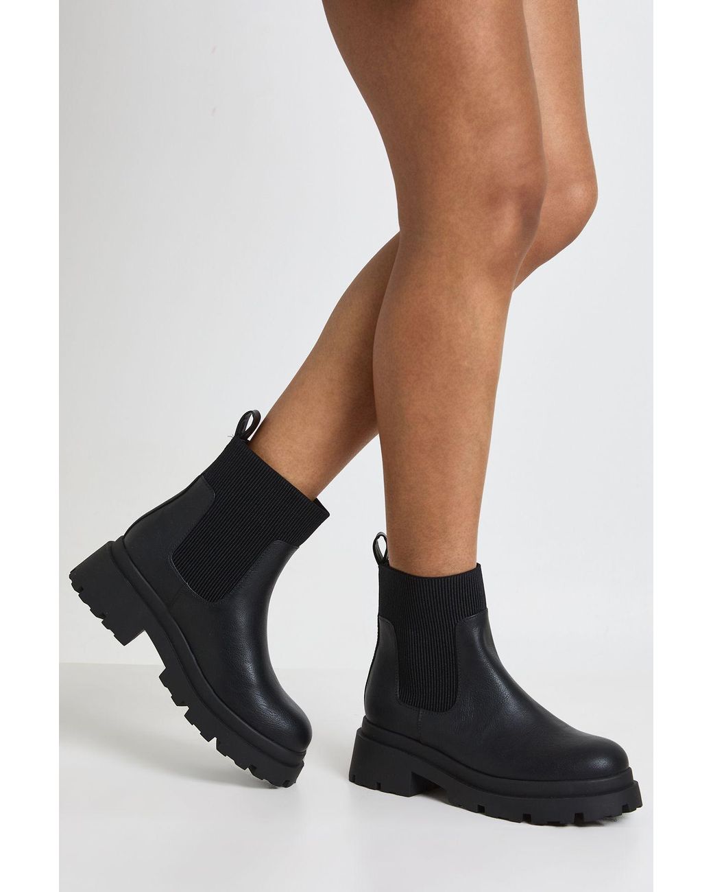 Boohoo Black Cleated Sole Chelsea Boots