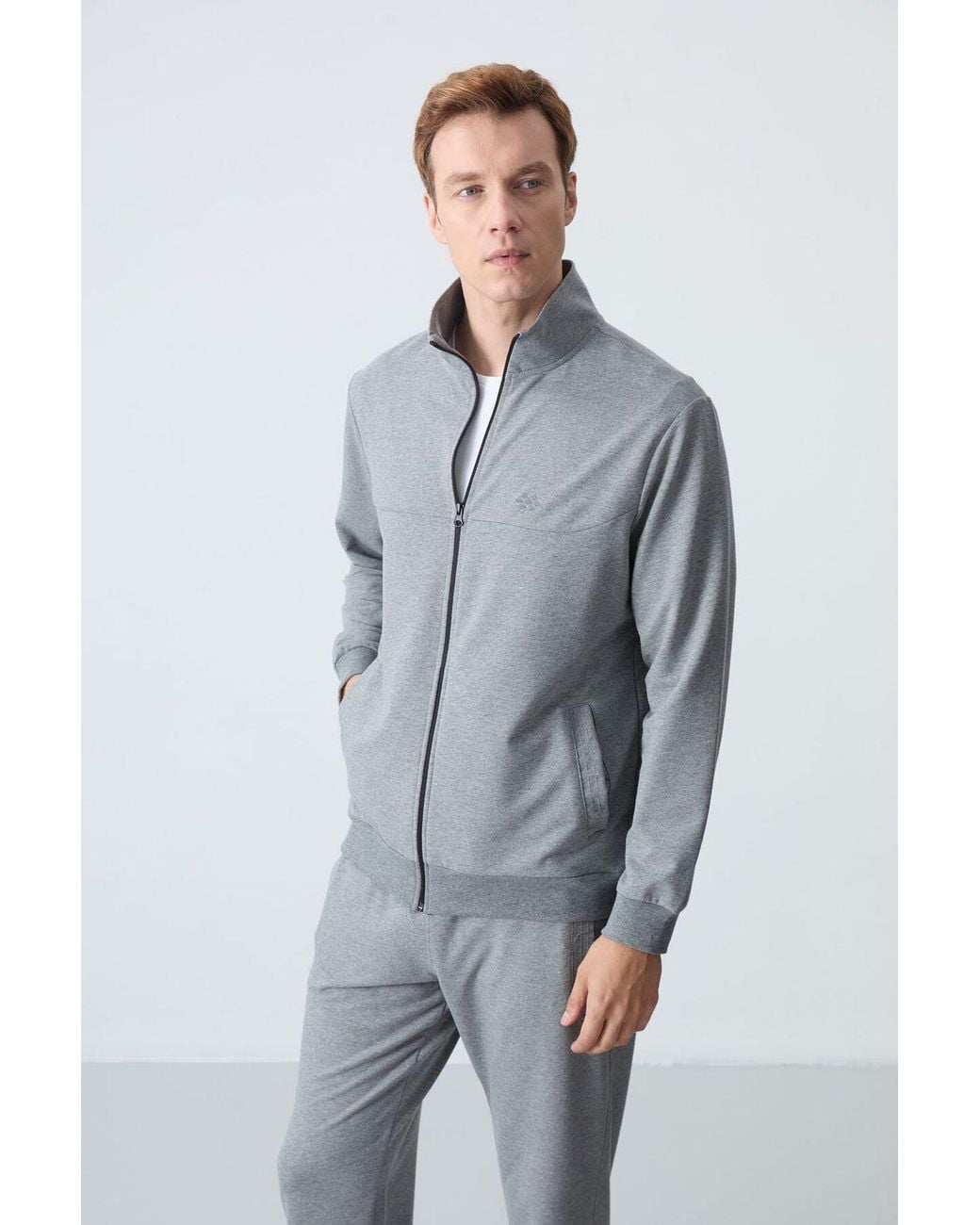 TOMMY LIFE Blue Zip-Collar Sweatshirt And Pants Set for men