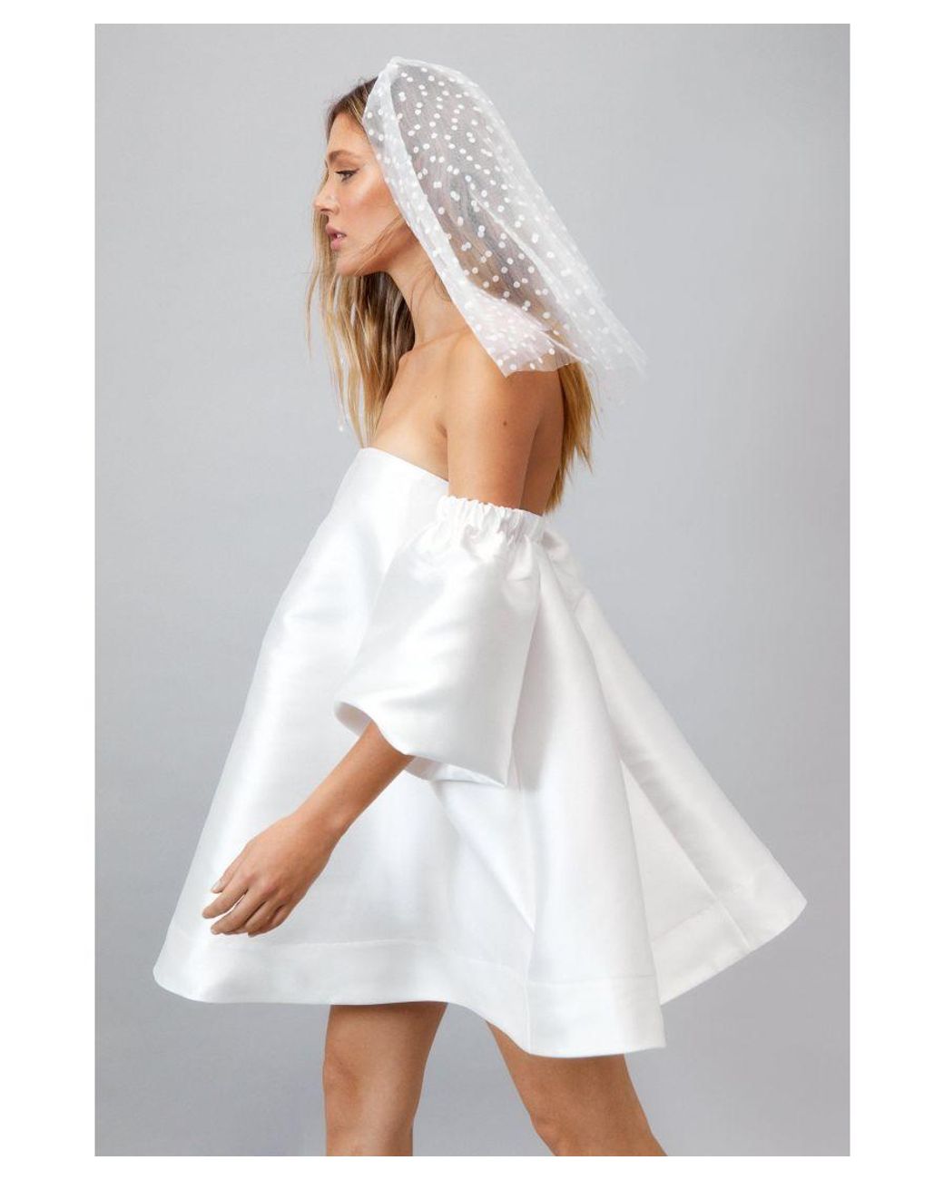 nasty gal prom dress Nasty Gal Structured Bardot Puff Sleeve Mini Prom Dress in White