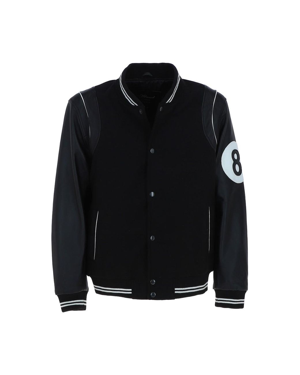 Ashwood Leather Black '8' Wool And Real Baseball Jacket With Striped Collar for men