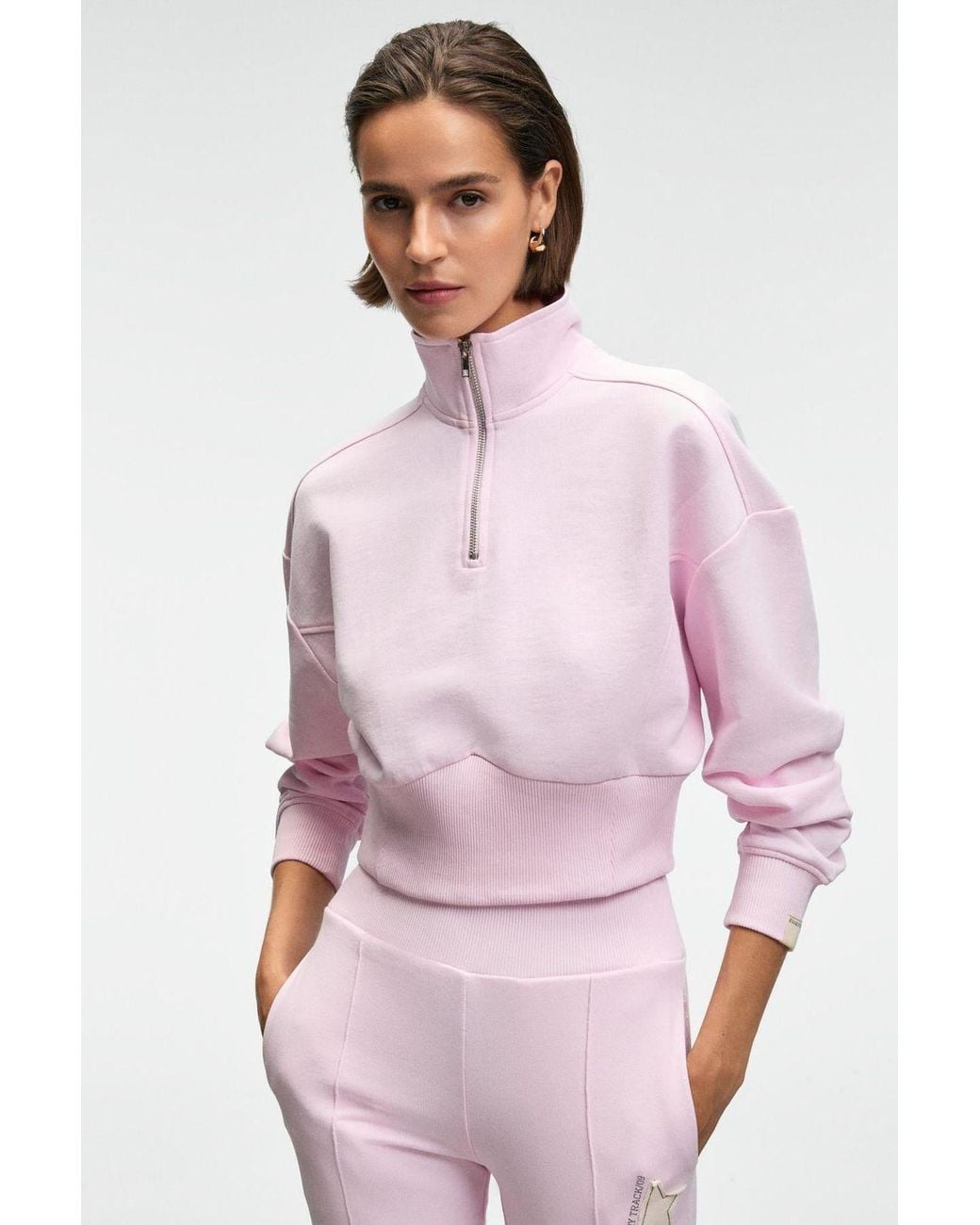 Grimelange Pink Regular Fit Half-Zip Sweatshirt