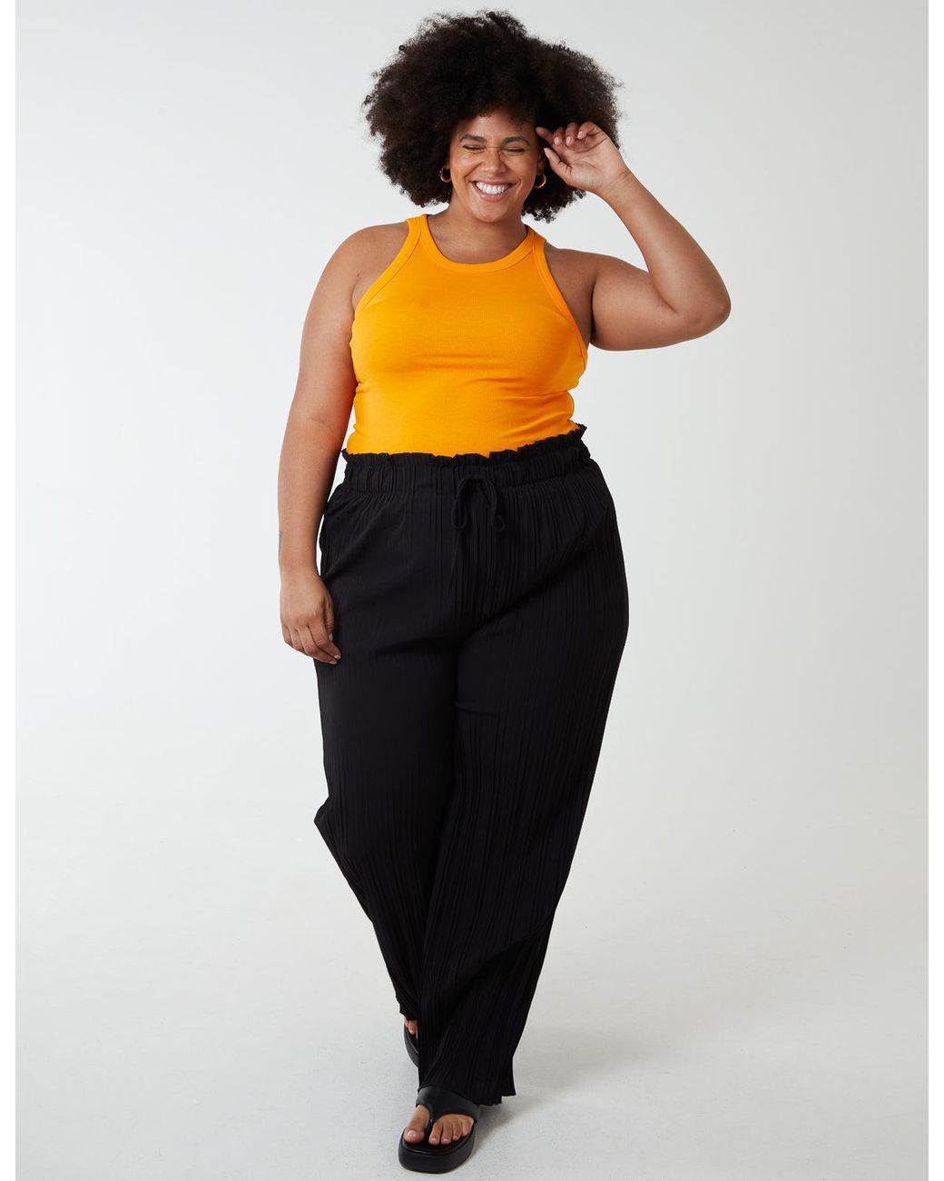 Blue Vanilla Black Curve Plain Elasticated Waist Plisse Culotte