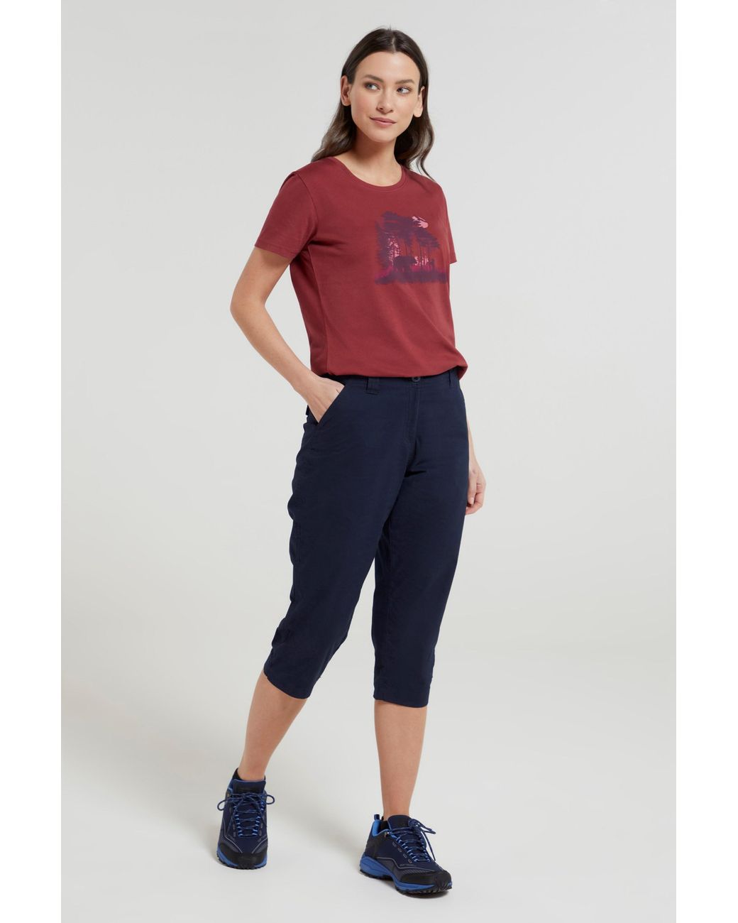 Mountain Warehouse Red 'Coastal' Capri Pants Stretchy Breathable Short Trousers Cotton