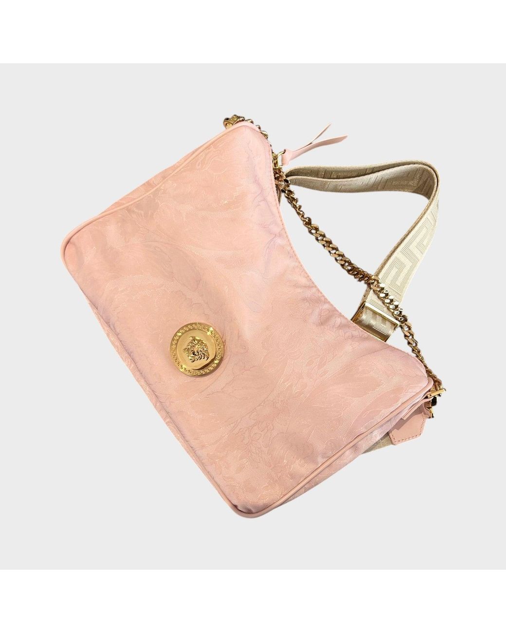 Versace Pink Hobo Medusa Head Floral Shoulder Bag