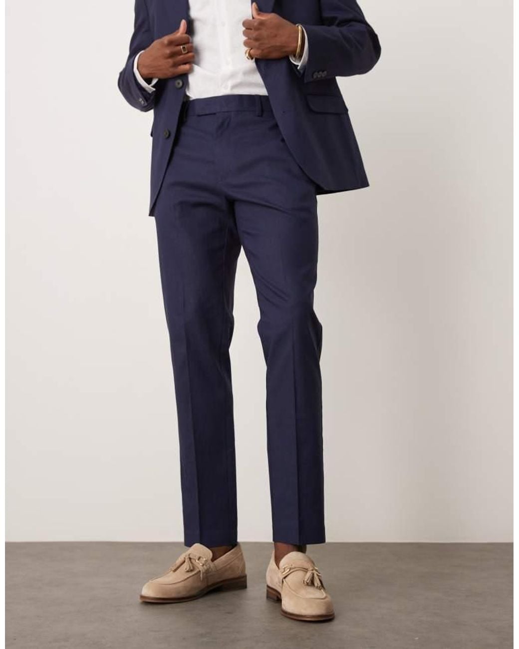ASOS White Linen Blend Slim Suit Trousers for men