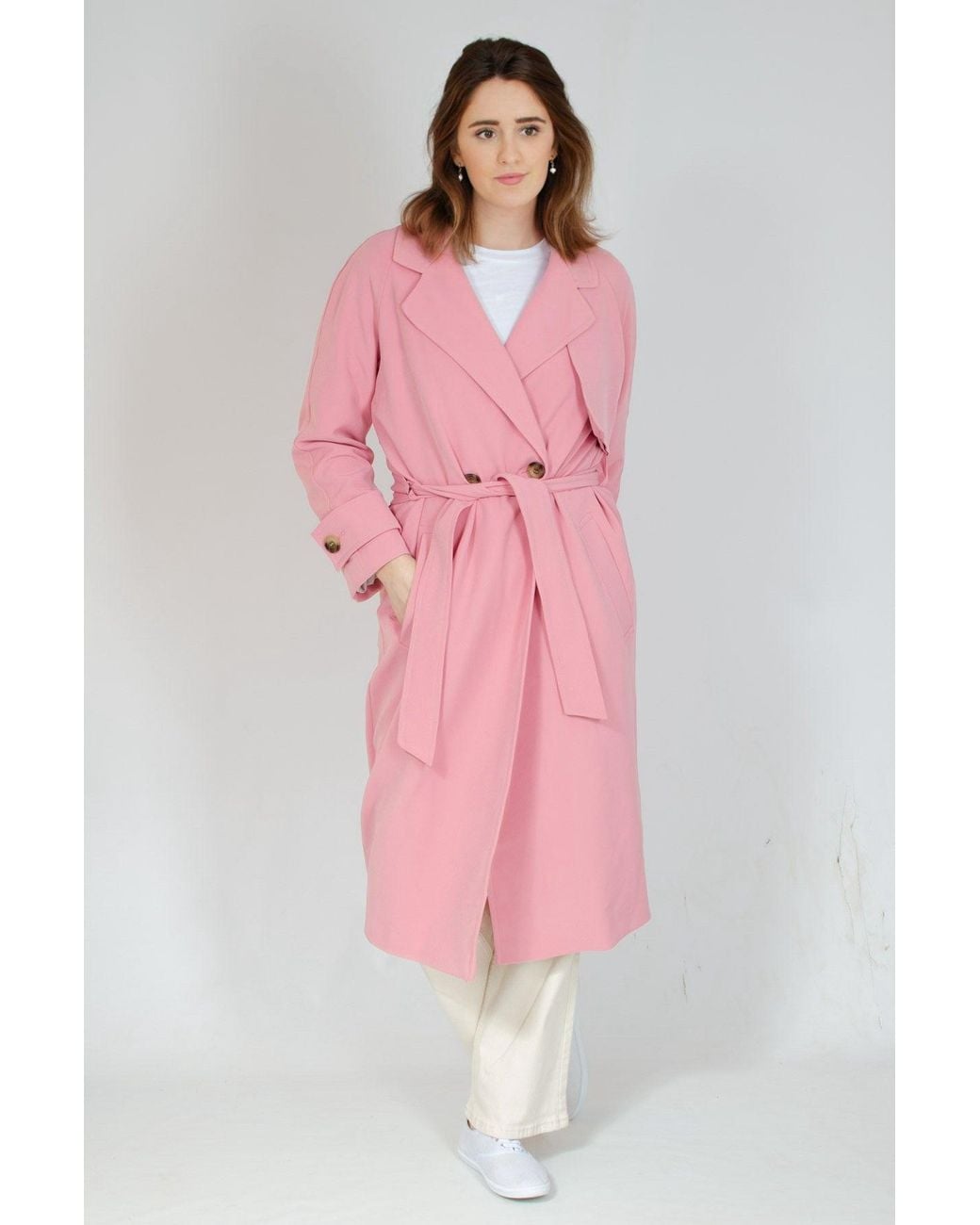 Secret Label Pink Double Breasted Belted Trenchcoat
