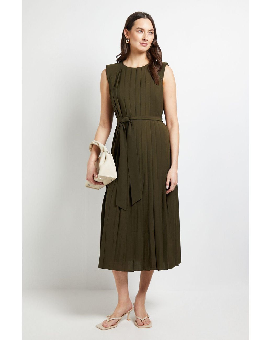 PRINCIPLES Green All Over Pleated Midi Dress