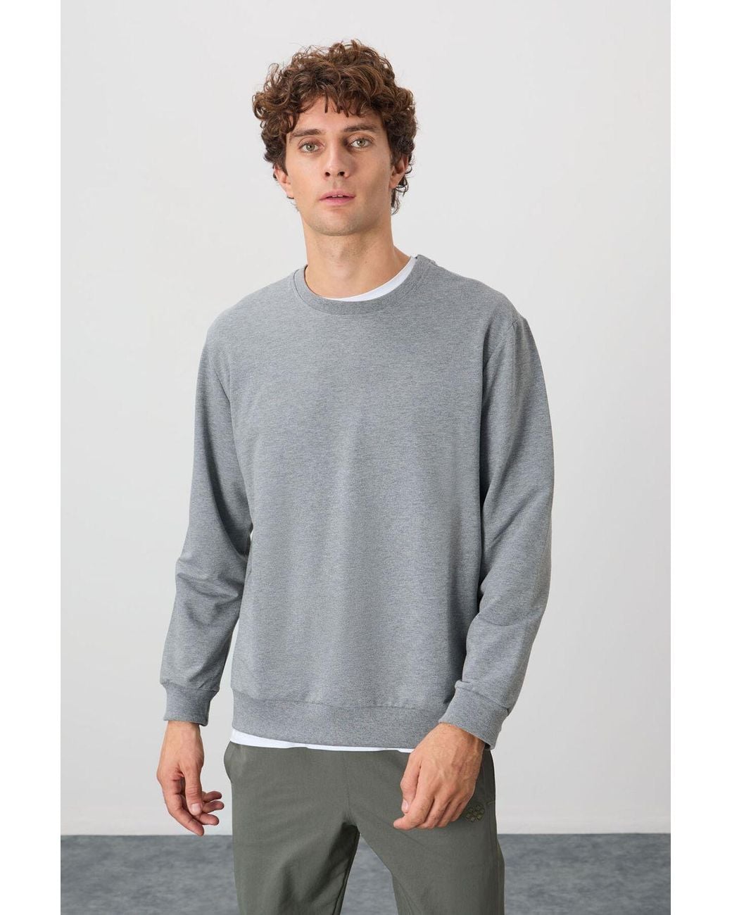 TOMMY LIFE Gray Plain Crew Neck Sweatshirt for men