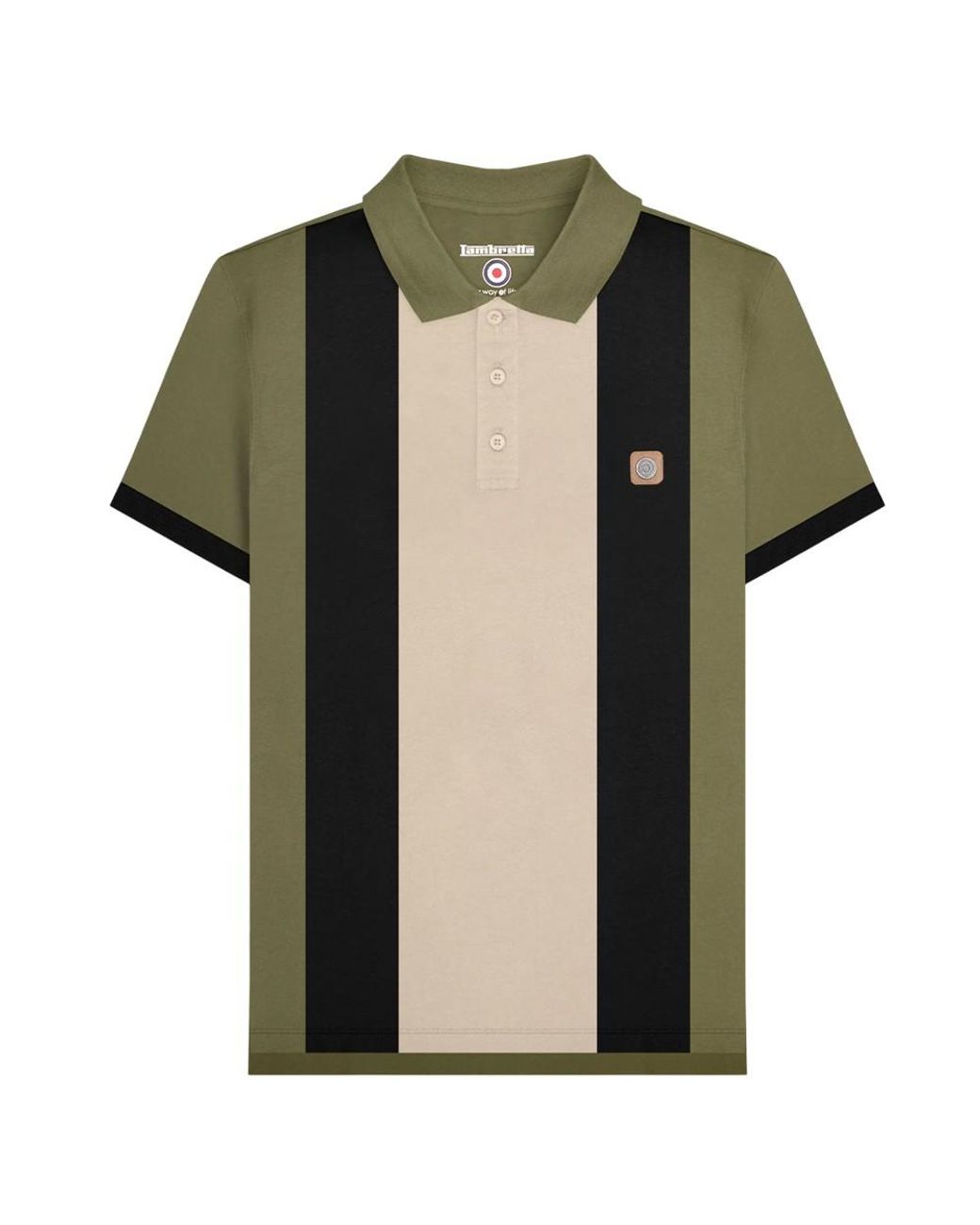 Lambretta Green Contrast Panel Vintage Polo Shirt Cotton for men