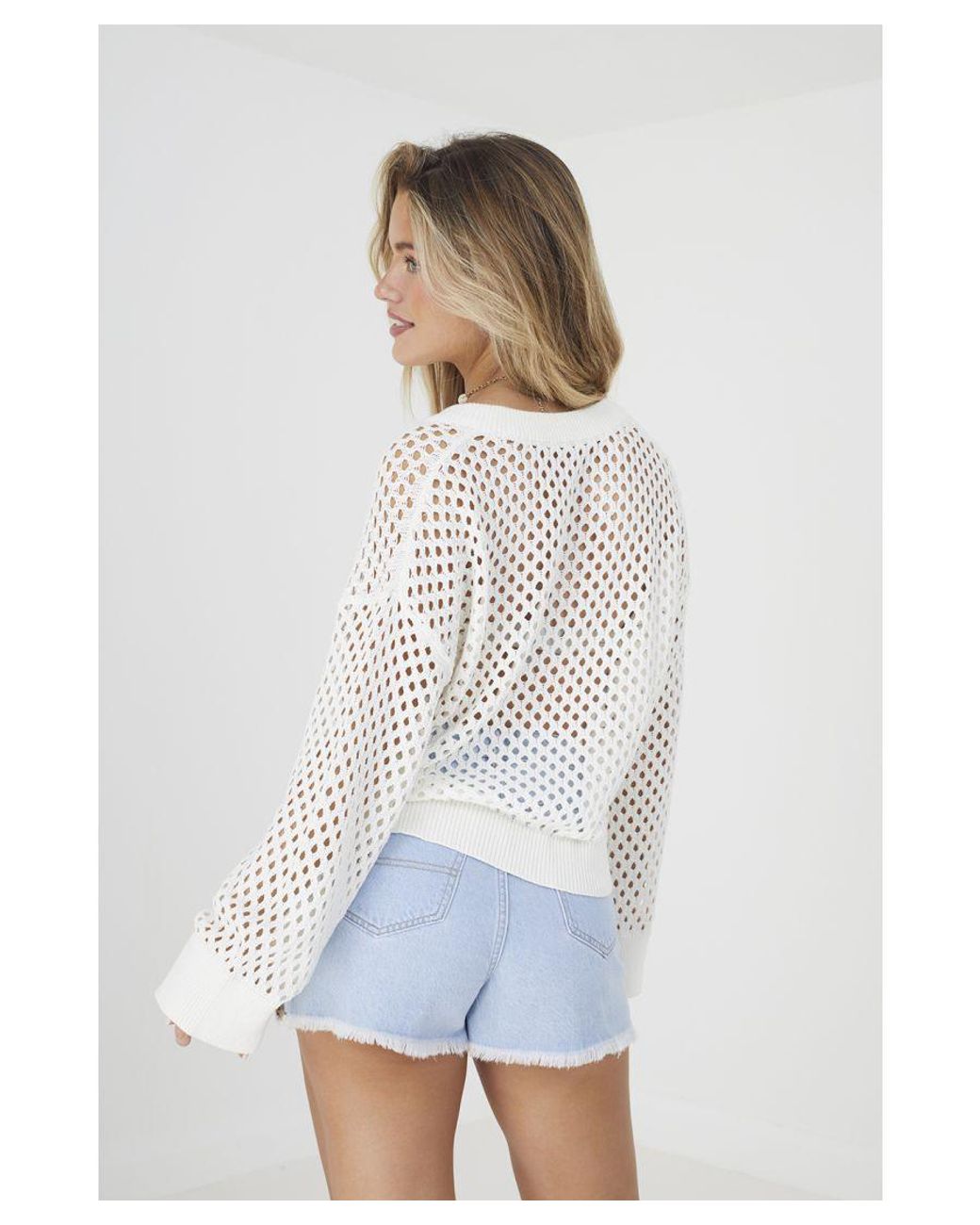 Brave Soul White 'Hydro' Cotton Open Knit Jumper