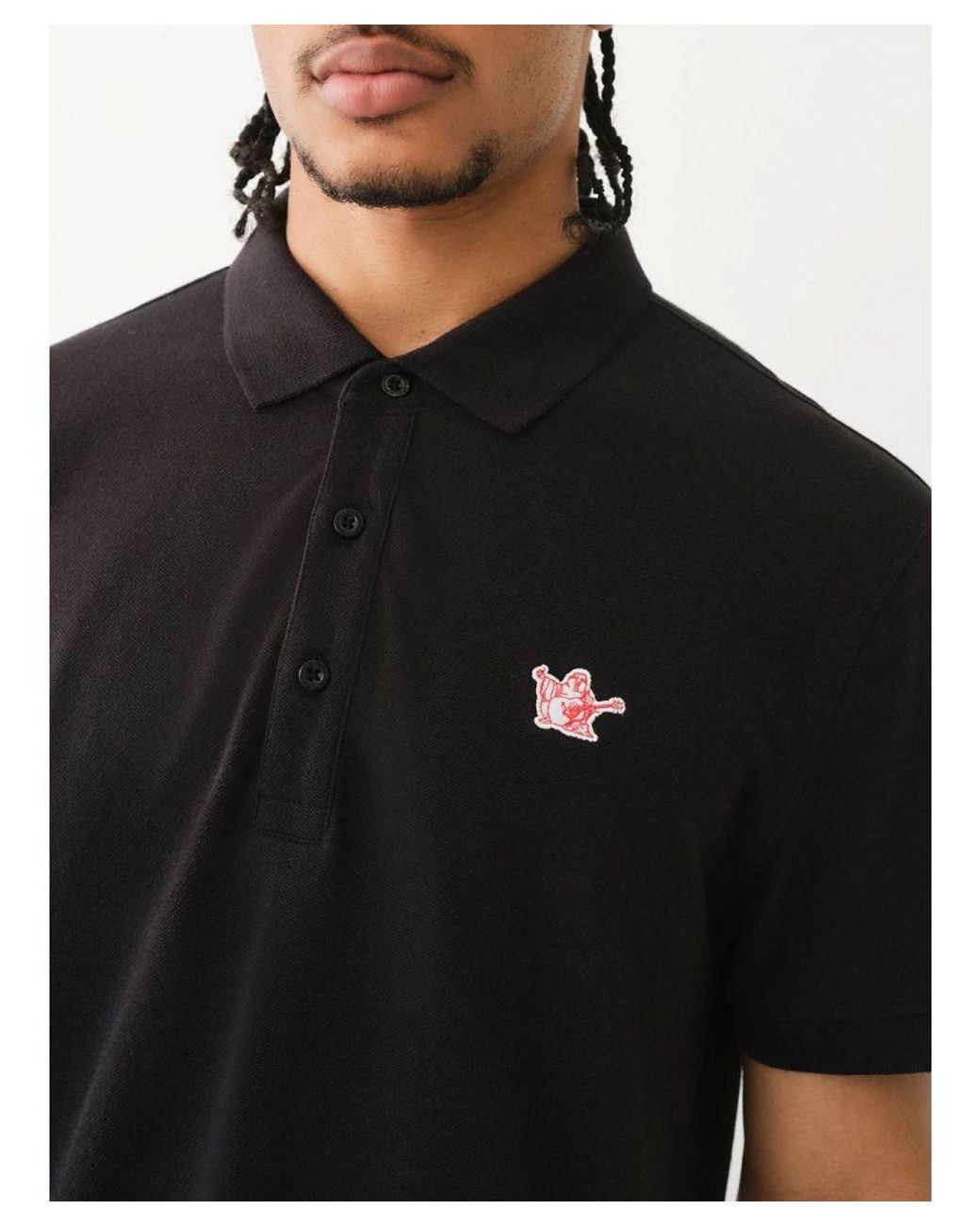 True Religion Black Relaxed Buddha Patch Polo for men