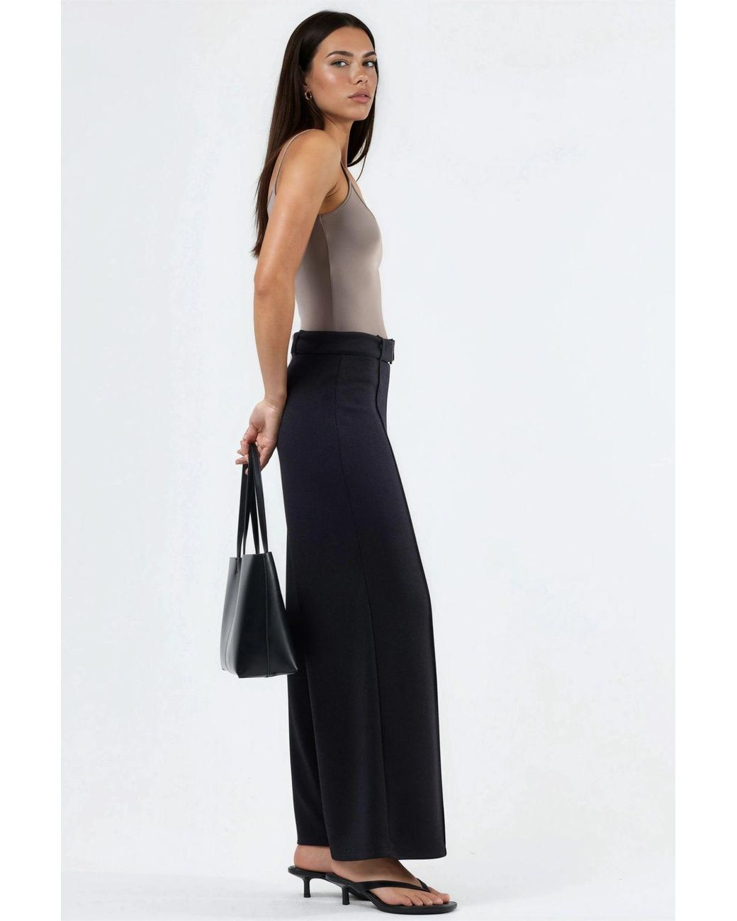 Busem Blue High Waist Belted Straight Leg Pants