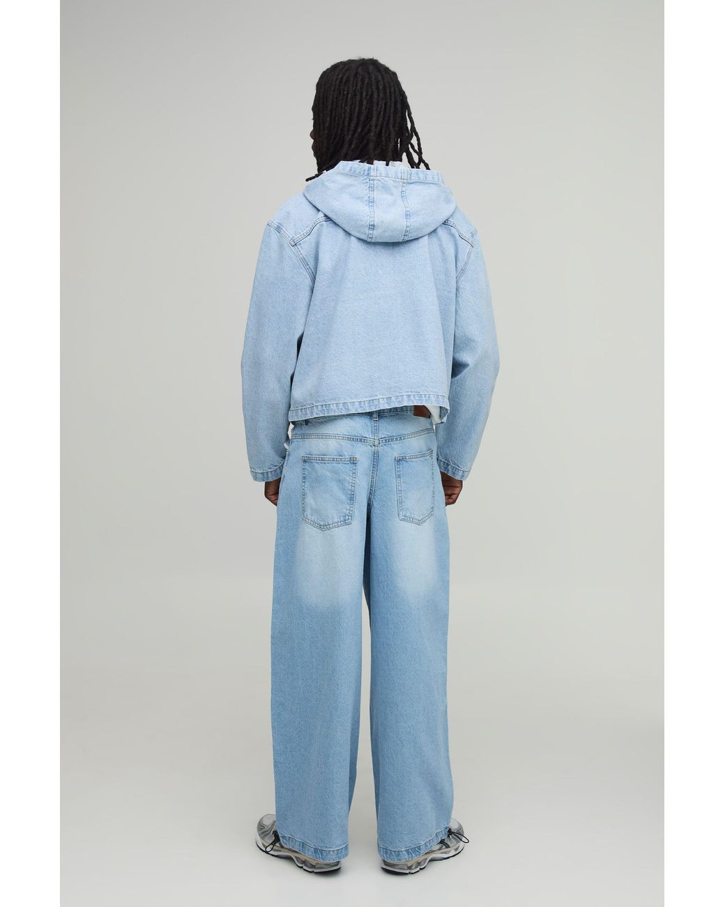 BoohooMAN Blue Essential Boxy Oversized Zip Through Denim Hoodie for men