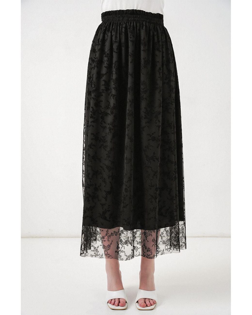 Bigdart Black Floral High Waist Maxi A-Line Skirt