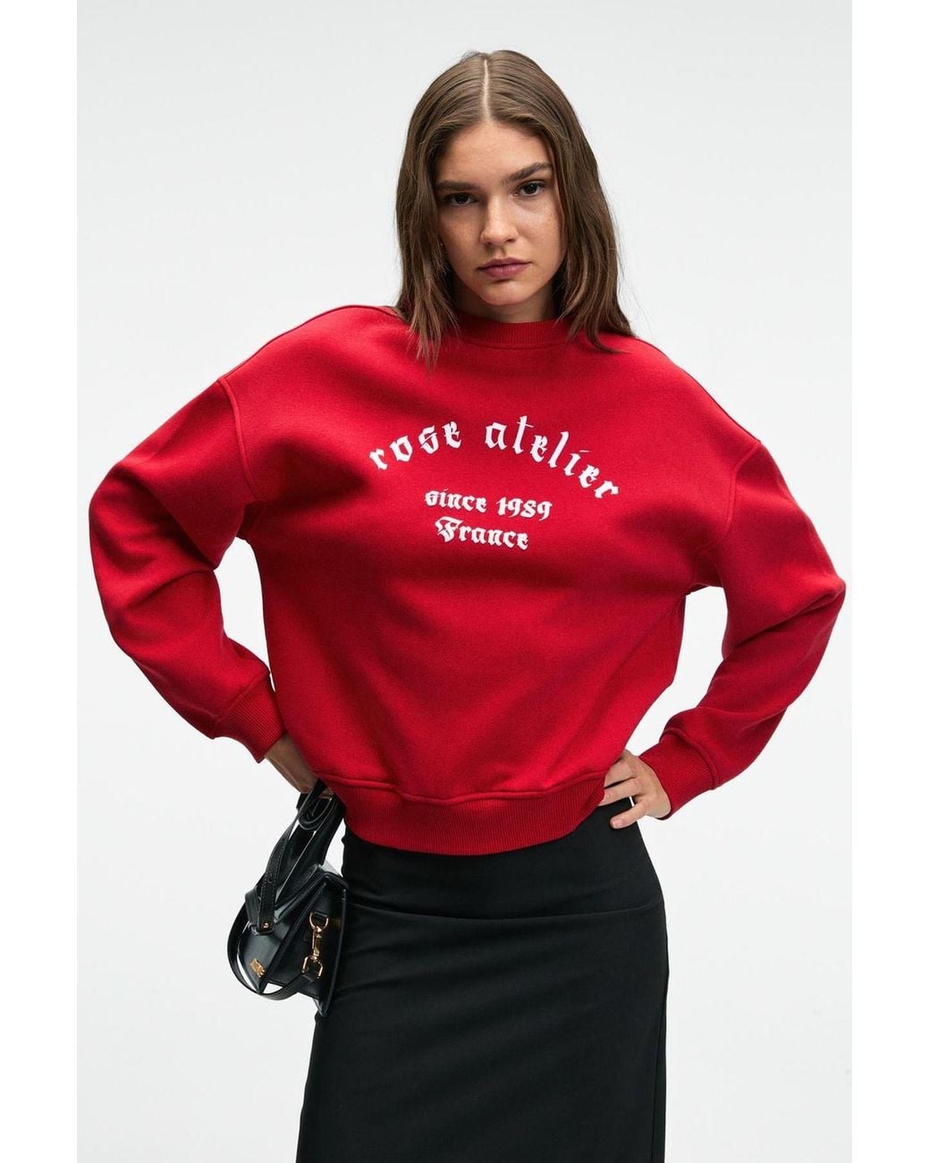 Grimelange Red Printed Crew Neck Sweatshirt