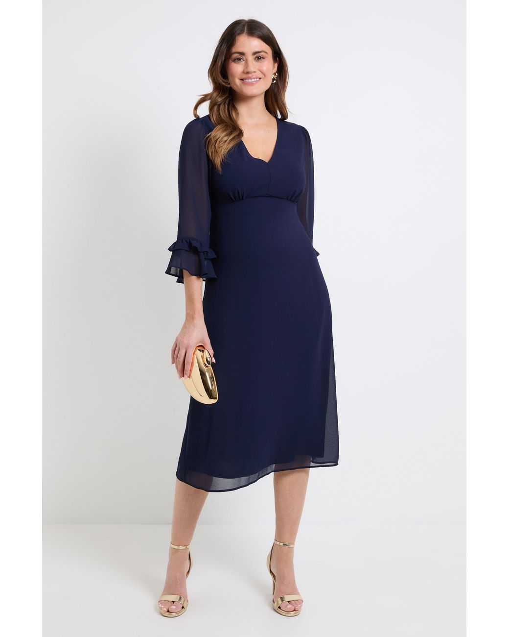 Wallis Blue Flute Sleeve Midi Dress