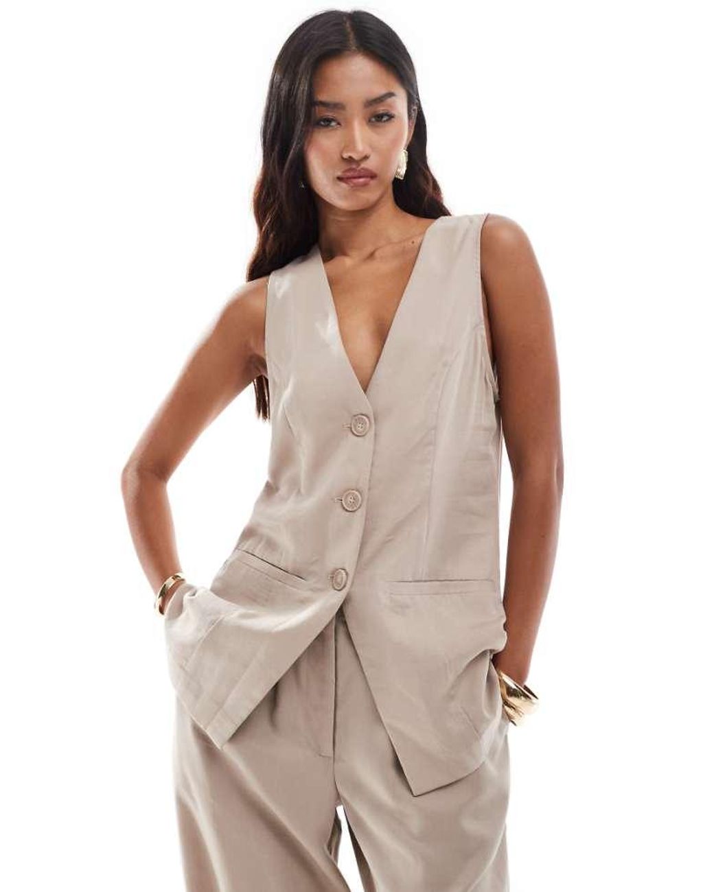 ASOS Natural Longline Waistcoat Co-Ord