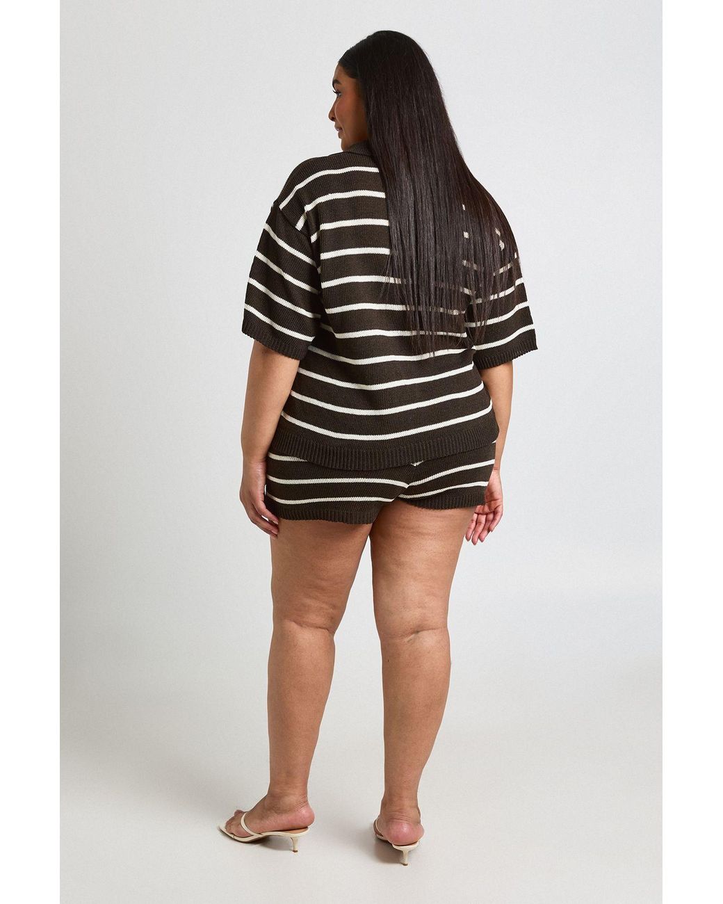 Boohoo Black Plus Knit Stripe Oversized Beach Top