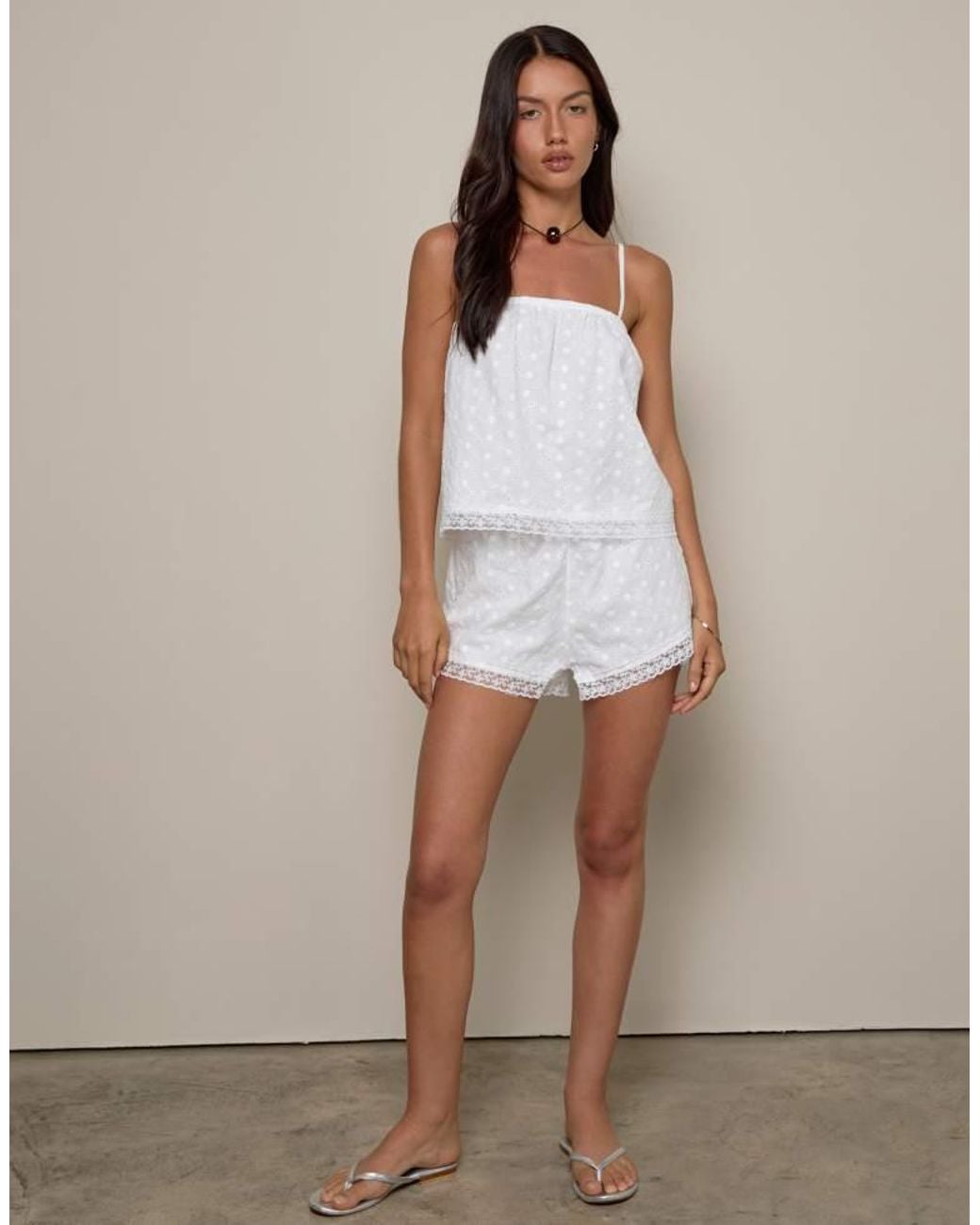Motel White Strapa Broderie Cropped Cami Top