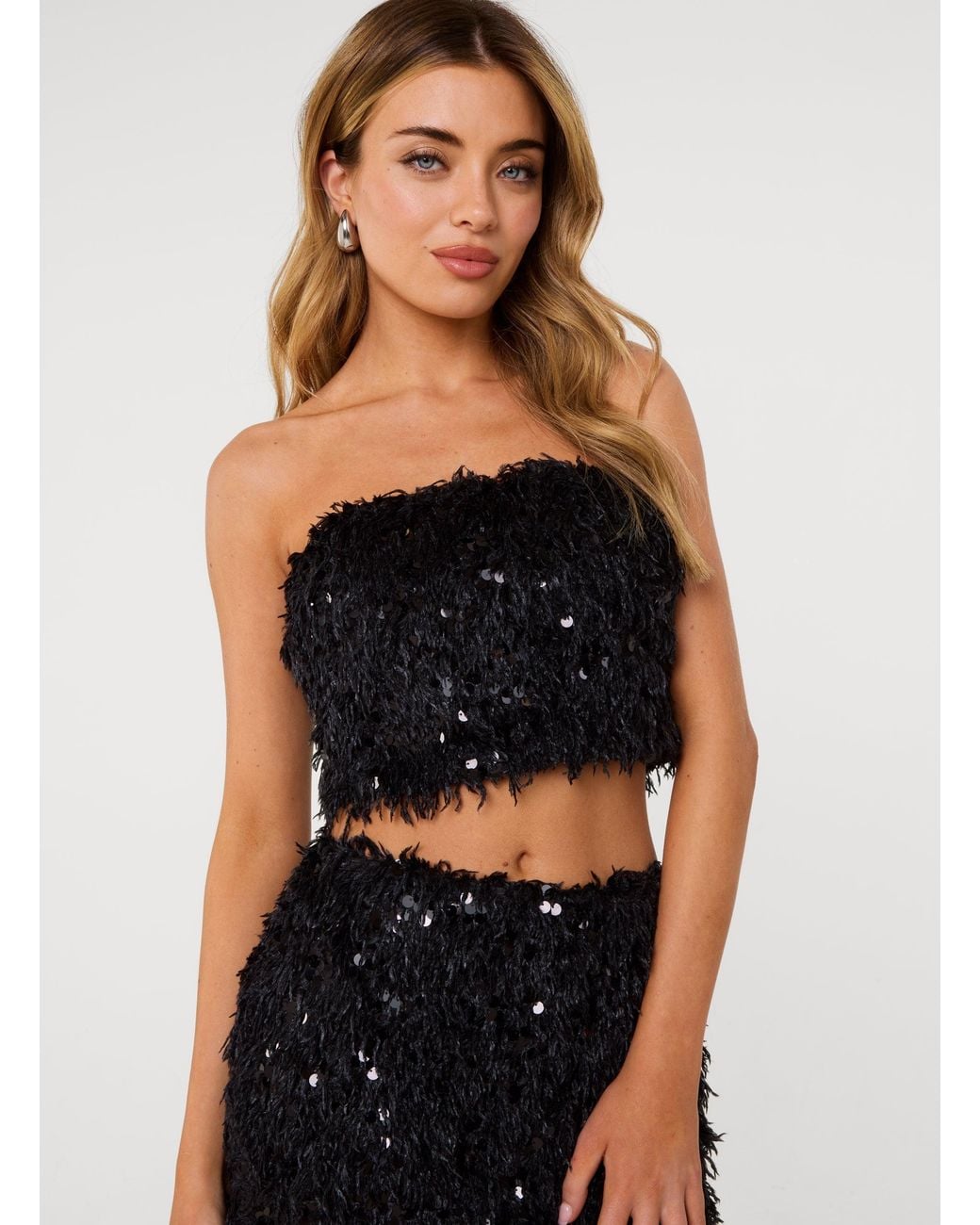Pink Vanilla Black Feather Sequin Bandeau Top