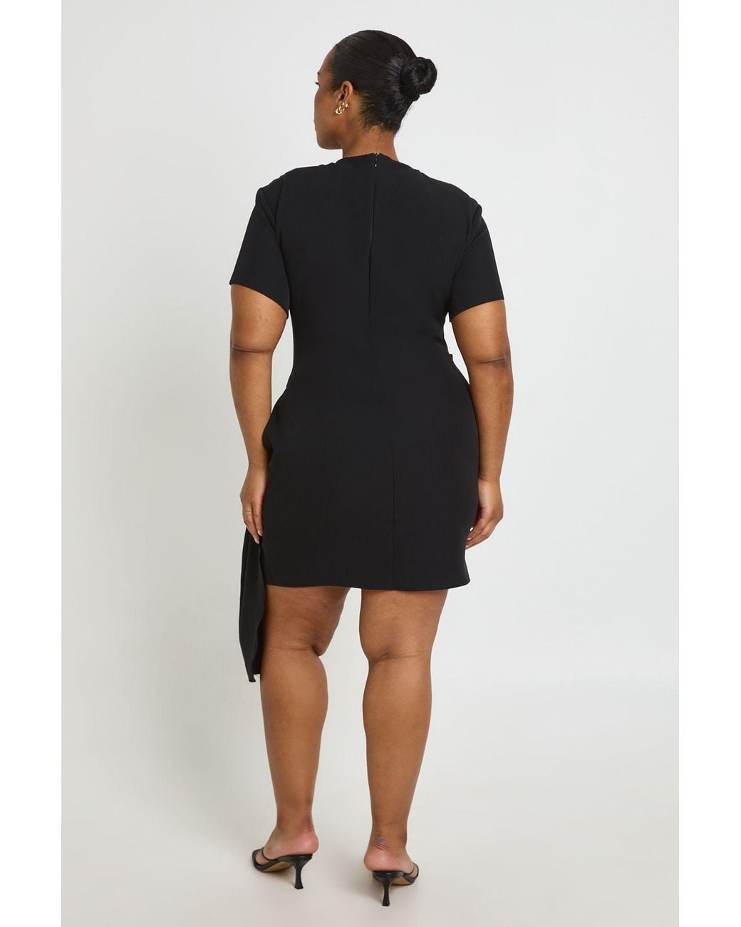 Boohoo Black Plus Trim Detail Drape Shoulder Pad Mini Dress