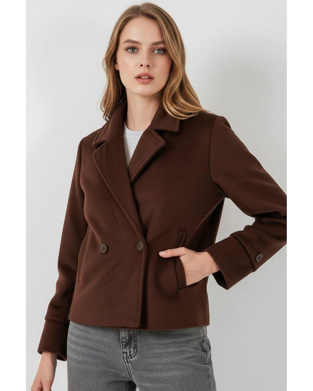 Bigdart Brown Textured Double Breasted Jacket