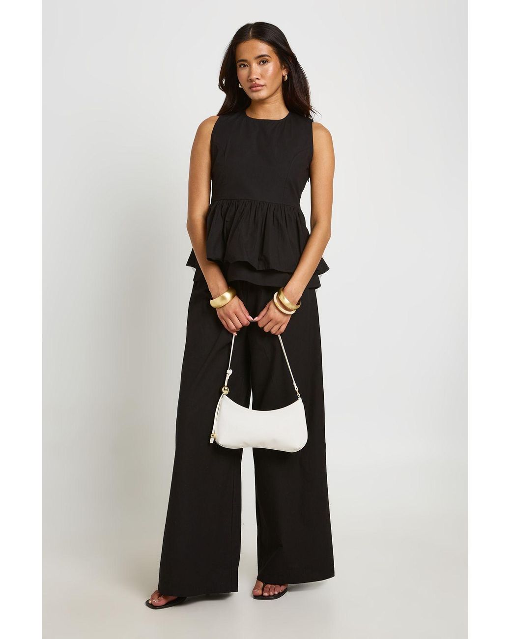 Boohoo Black High Neck Peplum Top And Trouser Co-Ord