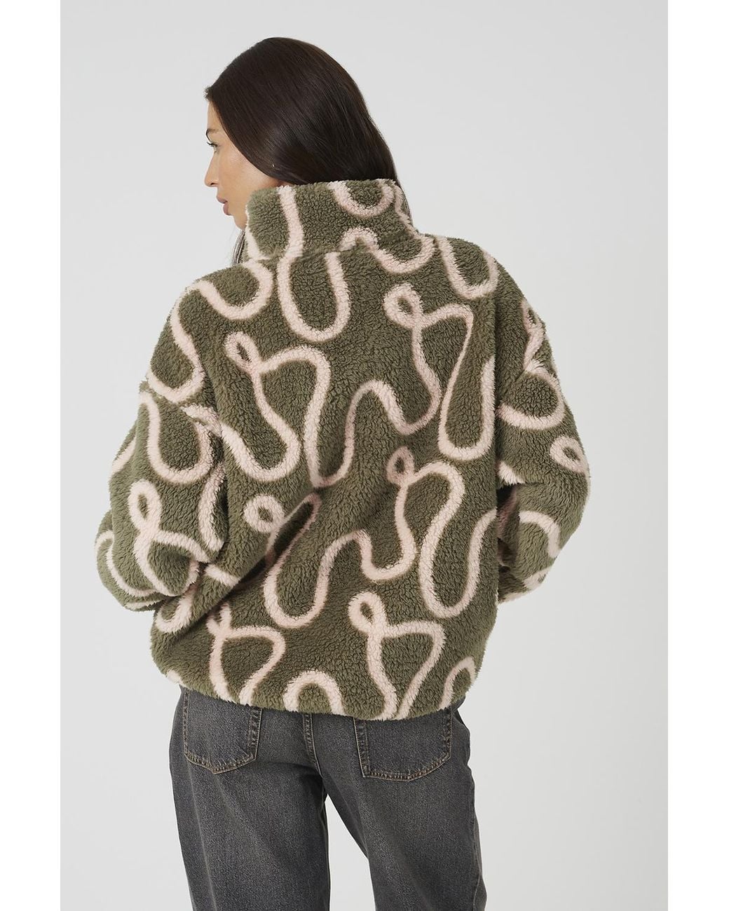 Brave Soul Gray Sherpa Fleece Squiggle Print Sweatshirt