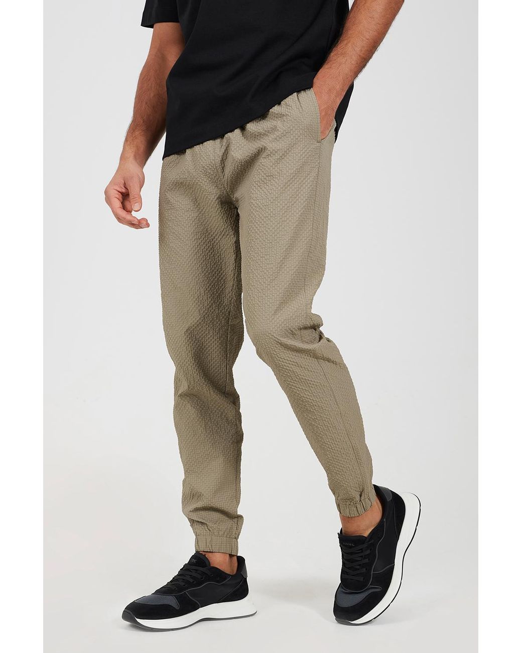 Brave Soul Gray Seersucker Cuffed Trousers for men