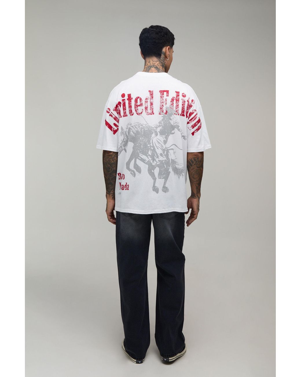 BoohooMAN Gray Tall Oversized Western Over The Seams Print T-Shirt Cotton for men