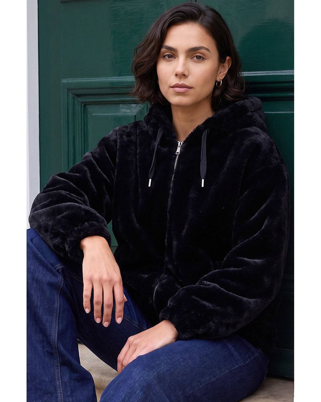 Roman Gray Faux Fur Hood Jacket