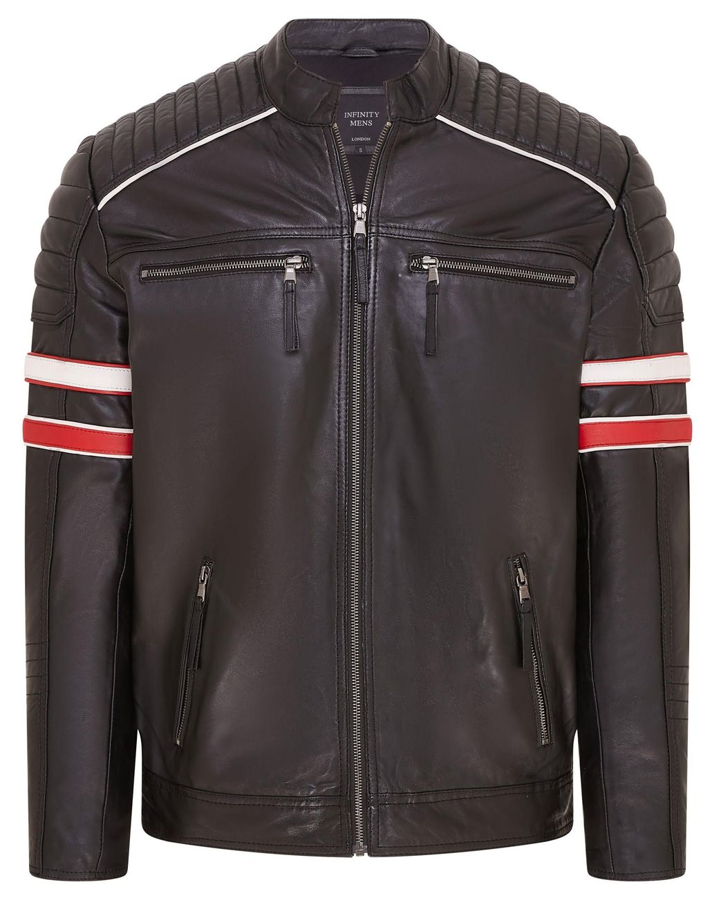 Infinity Leather Black Quilted Biker Racing Jacket- Brevik Lamb Leather for men